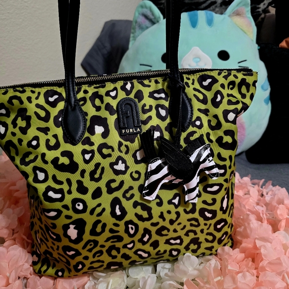 Furla Lime Green Leopard Tote - Picture 3 of 6
